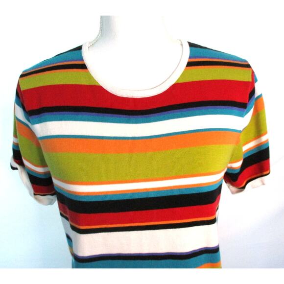 Sag Harbor Women's Multi Color Striped Short Sleeve Lightweight Sweater Size Med - Picture 2 of 10